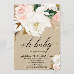 Invitation Baby shower de fille à automne floral rustique, bl