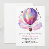 Invitation Baby shower de fille à ballon à air chaud Boho ros (Devant / Derrière)