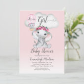 Invitation Baby shower de fille à ballons éléphants | Roses r (Debout devant)