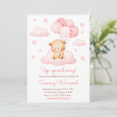 Invitation Baby shower de fille à ballons roses vers le haut (Debout devant)