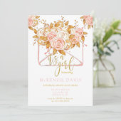 Invitation Baby shower de fille à enveloppe florale de pivoin (Debout devant)