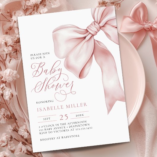 Invitation Baby shower de fille à la cou rose