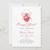 Invitation Baby shower de fille à la fraise rose (Devant)
