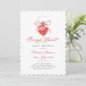 Invitation Baby shower de fille à la fraise rose (Debout devant)