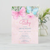 Invitation Baby shower de fille à papillon rose (Debout devant)