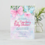 Invitation Baby shower de fille à papillon rose (Debout devant)