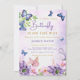 Invitation Baby shower de fille à papillon violet modifiable