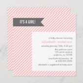 Invitation Baby shower de fille à rayures roses (Devant / Derrière)