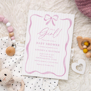 Invitation Baby shower de fille à ruban rose