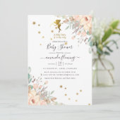 Invitation Baby shower de fille à thème rose et or fée (Debout devant)
