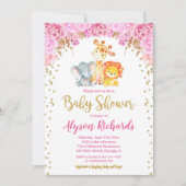 Invitation baby shower de fille adorable safari (Devant)