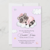 Invitation Baby shower de fille animale au raton laveur doux (Devant)