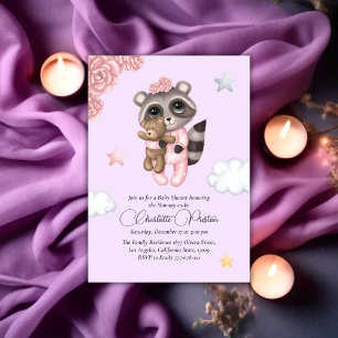 Invitation Baby shower de fille animale au raton laveur doux