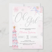 Invitation Baby shower de fille argent et rose hiver (Devant)