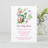 Invitation Baby shower de fille aux colibris et aux papillons (Debout devant)