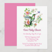 Invitation Baby shower de fille aux colibris et aux papillons (Devant / Derrière)