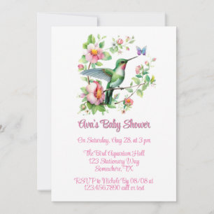 Invitation Baby shower de fille aux colibris et aux papillons