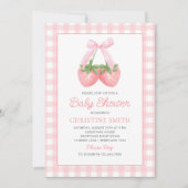 Invitation Baby shower de fille aux fraises de cabot rose (Devant)