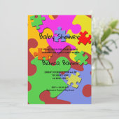 Invitation Baby shower de fille aux pièces de casse-tête (Debout devant)