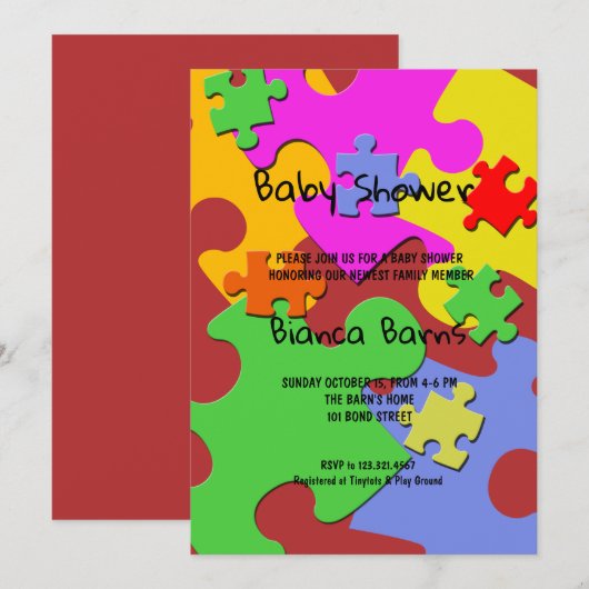Invitation Baby shower de fille aux pièces de casse-tête (Devant / Derrière)