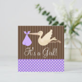 Invitation Baby shower de fille aux points Brown pourpres (Debout devant)