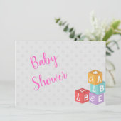 Invitation Baby shower de fille avec blocs ABC (Debout devant)
