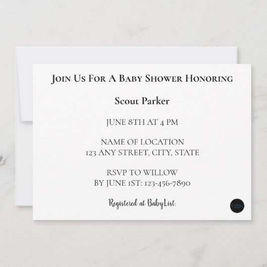 Invitation Baby shower de fille avec blocs ABC (Dos)