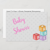 Invitation Baby shower de fille avec blocs ABC (Devant / Derrière)