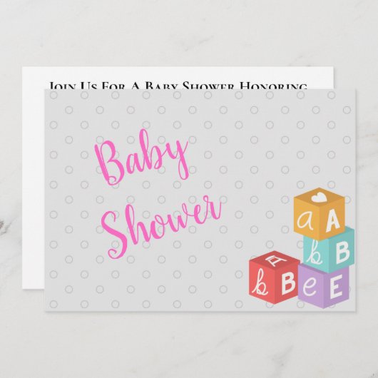 Invitation Baby shower de fille avec blocs ABC (Devant / Derrière)