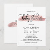 Invitation Baby shower de fille blanche rose or Rose personna (Devant / Derrière)