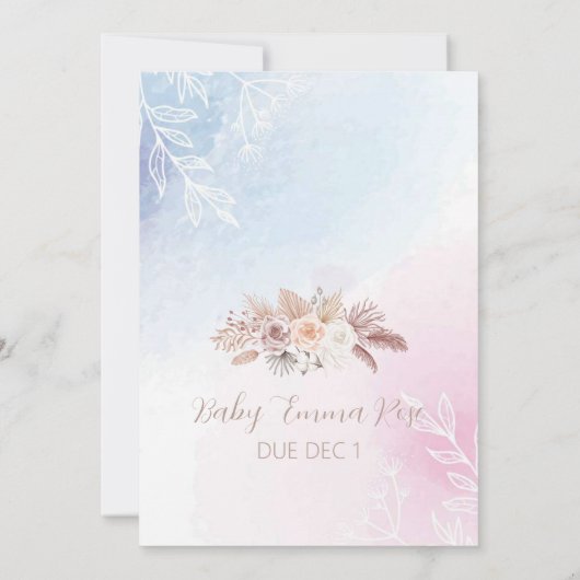 Invitation Baby shower de fille Boho (Dos)