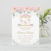 Invitation Baby shower de fille carousel rose géant (Debout devant)