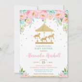Invitation Baby shower de fille carrousel floral de Monnaie r (Devant)