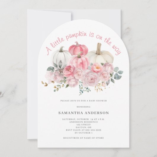 Invitation Baby shower de fille Citrouille rose (Devant)