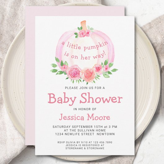 Invitation Baby shower de fille Citrouille rose