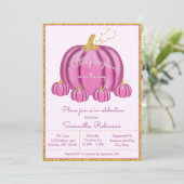 Invitation Baby shower de fille Citrouille rose et or automne (Debout devant)