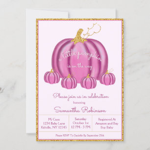 Invitation Baby shower de fille Citrouille rose et or automne
