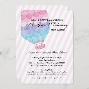 Invitation Baby shower de fille d'adoption, ballon à air