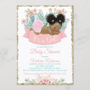Invitation Baby shower de fille d'Afro d'Afro-américain de