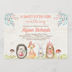 Invitation Baby shower de fille d'amis de forêt d'animaux de