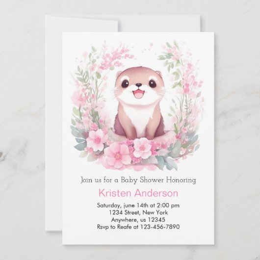 Invitation Baby shower de fille d'aquarelle lunaire (Devant)