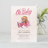 Invitation Baby shower de fille d'avion (Debout devant)