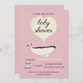Invitation Baby shower de fille de baleine rose (Devant / Derrière)