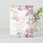 Invitation Baby shower de fille de ballet rose violet or (Debout devant)