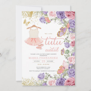 Invitation Baby shower de fille de ballet rose violet or