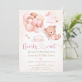 Invitation Baby shower de fille de ballons d'ours  (Debout devant)