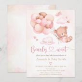 Invitation Baby shower de fille de ballons d'ours  (Devant / Derrière)