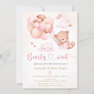 Invitation Baby shower de fille de ballons d'ours 