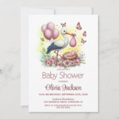 Invitation Baby shower de fille de bébé Stork (Devant)