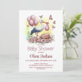 Invitation Baby shower de fille de bébé Stork (Debout devant)